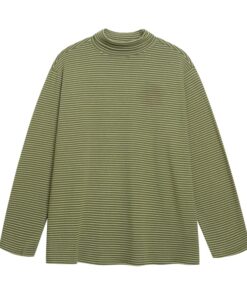 Casual Slim Fit Green Striped Long Sleeve